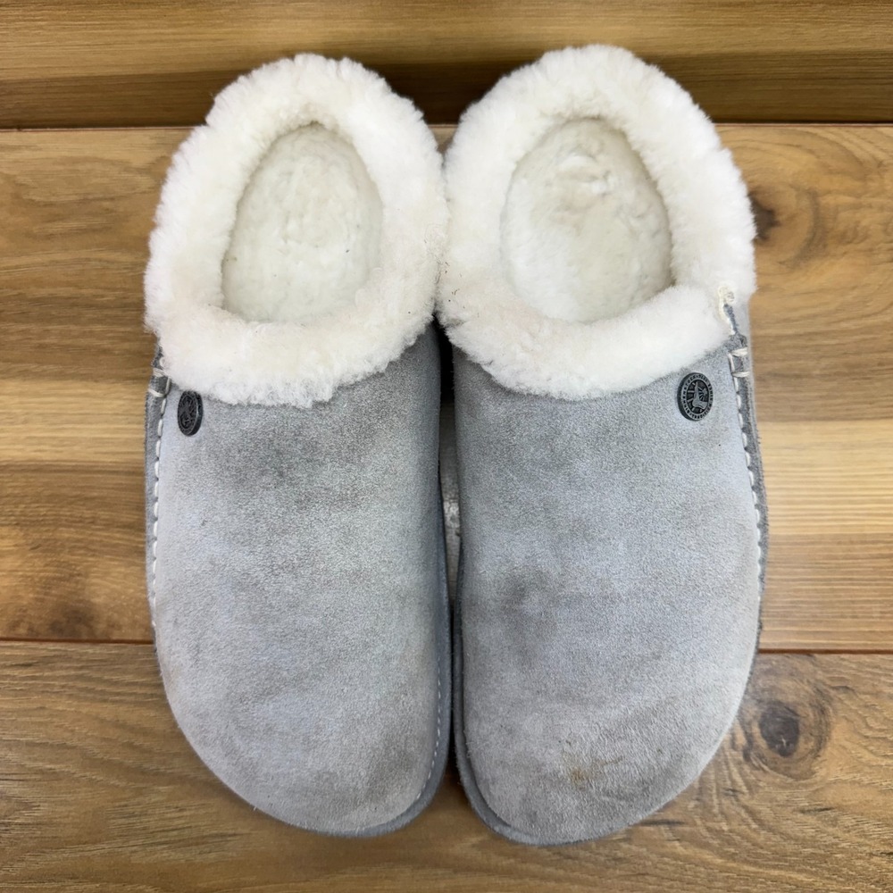 Birkenstock Zermatt Clog Shearling Fur Womens 6 N EU 37 Gray Suede Mule Cozy